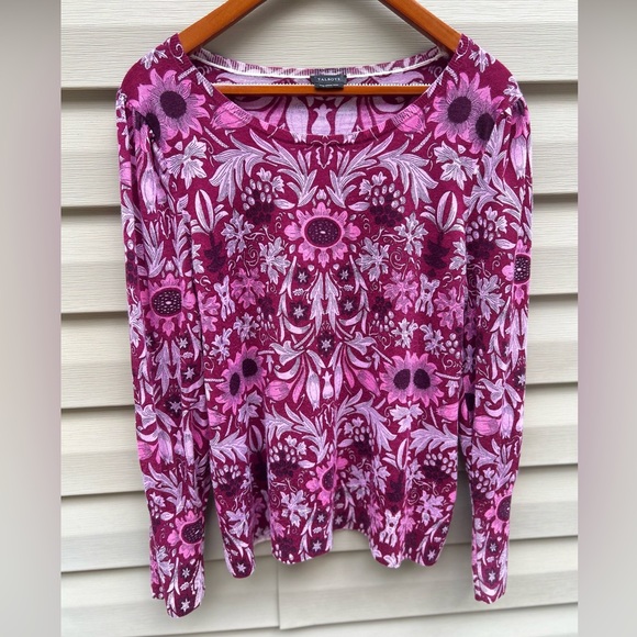 Talbots Sweaters - Talbots size XL pink floral 100% merino wool pullover sweater